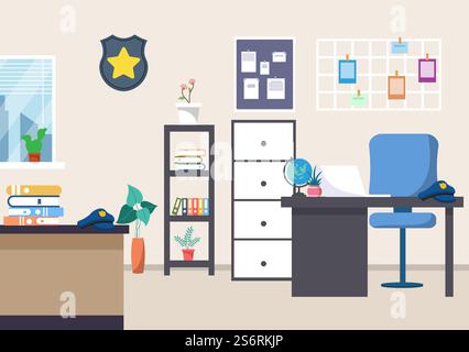 Police station interior with jail cell outline illustration Stock ...