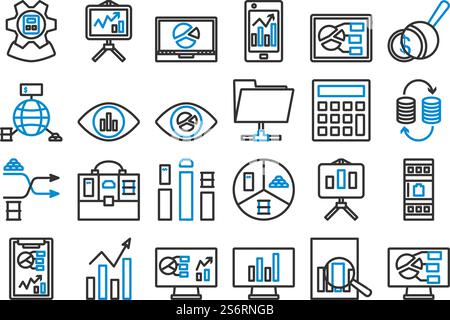 Analytics Icon Set. Editable Bold Outline With Color Fill Design. Vector Illustration. Stock Vector