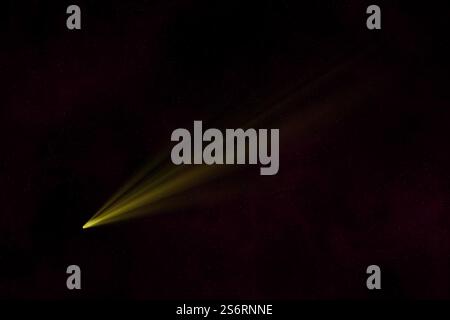 Bright comet with large dust and gas tails. Falling meteorite, asteroid, comet in the starry sky. Glowing tail of a comet. Bright celestial body. Stock Photo