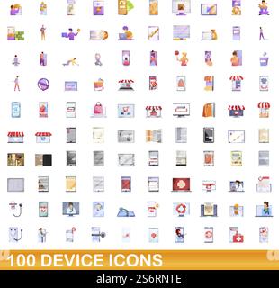 100 device icons set. Cartoon illustration of 100 device icons vector set isolated on white background. 100 device icons set, cartoon style Stock Vector
