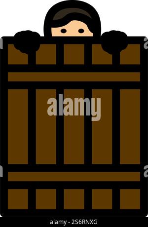 Criminal Peeping From Fence Icon. Editable Bold Outline With Color Fill Design. Vector Illustration. Stock Vector