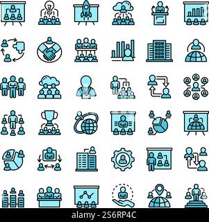 Corporate governance icons set outline vector. Chief office. Training meeting. Corporate governance icons set outline vector. Chief office Stock Vector