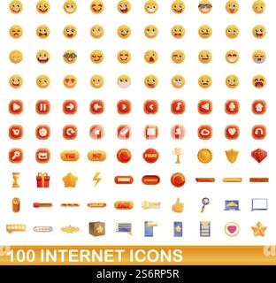 100 internet icons set. Cartoon illustration of 100 internet icons vector set isolated on white background. 100 internet icons set, cartoon style Stock Vector