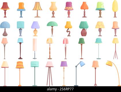 Torchere icons set cartoon vector. Light lamp. Apartment spotlight. Torchere icons set cartoon vector. Light lamp Stock Vector