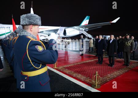 Moscow, Russia. 18th Jan, 2025. Iranian President MASOUD PEZESHKIAN leaves Moscow for Tehran, wrapping up his visit to Russia. President Pezeshkian met with his counterpart and top Russian officials during his daylong trip to Moscow. The Russian President and Pezeshkian signed the Iran-Russia Comprehensive Strategic Partnership Treaty, which promotes bilateral cooperation in various fields, including the economy, trade, security, culture, and tourism. (Credit Image: © Iranian Presidency via ZUMA Press Wire) EDITORIAL USAGE ONLY! Not for Commercial USAGE! Stock Photo