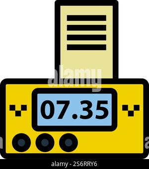 Taxi Meter With Receipt Icon. Editable Bold Outline With Color Fill Design. Vector Illustration. Stock Vector
