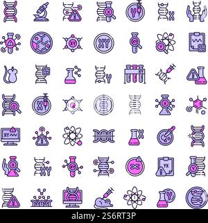 Genetic engineering icons set outline vector. Fractal genomics. Dna cell. Genetic engineering icons set outline vector. Fractal genomics Stock Vector