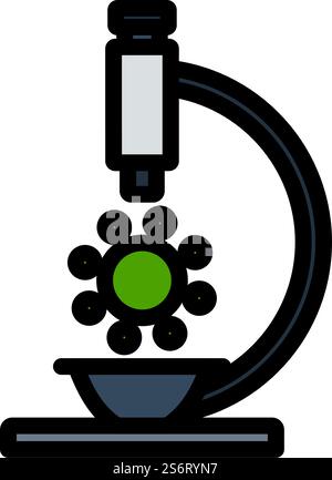 Research Coronavirus By Microscope Icon. Editable Bold Outline With Color Fill Design. Vector Illustration. Stock Vector