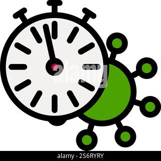 Coronavirus Molecule Under Stopwatch Icon. Editable Bold Outline With Color Fill Design. Vector Illustration. Stock Vector