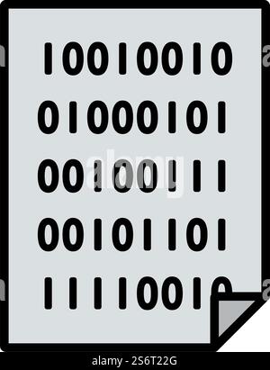 Sheet With Binary Code Icon. Bold outline design with editable stroke width. Vector Illustration. Stock Vector