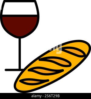 Easter Wine And Bread Icon. Editable Bold Outline With Color Fill Design. Vector Illustration. Stock Vector