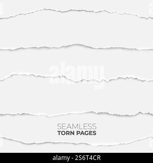 Torn page seamless texture. Paper edge backdrop, grunge rip papers stripes. Broken craft clean sheets, scrapbooking borders recent vector set. Seamless page cardboard, texture empty blank illustration. Torn page seamless texture. Paper edge backdrop, grunge rip papers stripes. Broken craft clean sheets, scrapbooking borders recent vector set Stock Vector