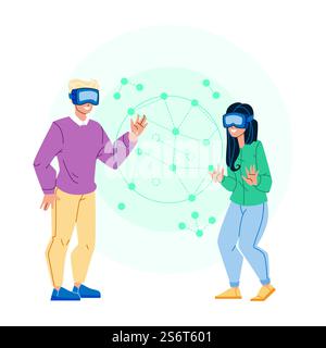 vr learning reality technology. digital future concept. education innovation character web flat cartoon illustration. vr learning vector Stock Vector