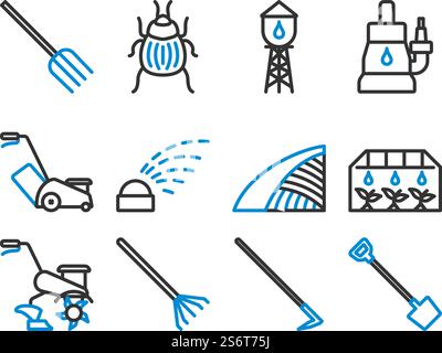 Garden Icon Set. Editable Bold Outline With Color Fill Design. Vector Illustration. Stock Vector