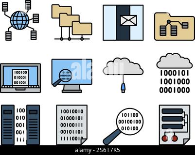 Data Icon Set. Editable Bold Outline With Color Fill Design. Vector ...