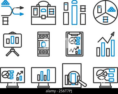 Analytics Icon Set. Editable Bold Outline With Color Fill Design. Vector Illustration. Stock Vector