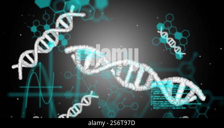 Image of dna strands and data processing Stock Photo