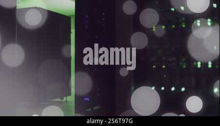 Image of spots of light and data processing over computer servers Stock Photo