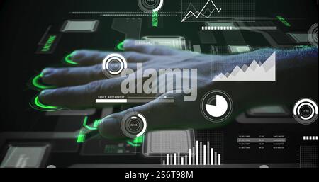 Image of data processing over hand being scanned Stock Photo
