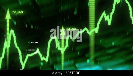 Image of arrows, digital data processing and binary coding Stock Photo