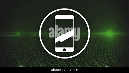 Smartphone icon inside circle over green binary code image Stock Photo