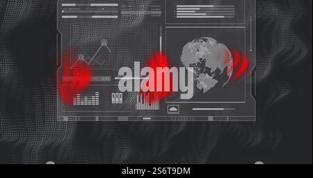 Red handprints and global data processing image over digital interface Stock Photo