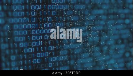 Binary code and network connections, digital data processing image Stock Photo