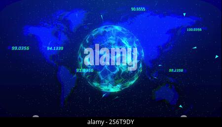 Digital globe with programming code and data processing image over grid background Stock Photo