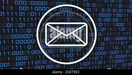 Email icon image over binary code background Stock Photo