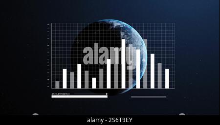 Financial data and stock market image over rotating Earth with charts and graphs Stock Photo