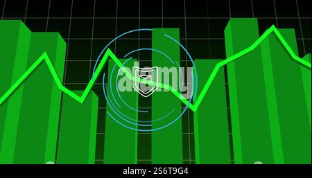 Email security image over green bar graph and line chart Stock Photo