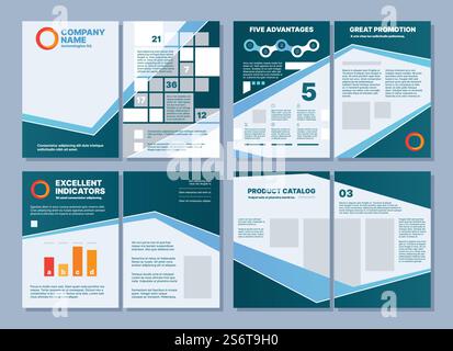 Business brochure. Printing pages layout template titles and catalog checklists magazine or brochure presentation design vector reports professional. Presentation catalog, annual booklet illustration. Business brochure. Printing pages layout template frames text titles and symbols catalog checklists magazine or brochure presentation design garish vector reports professional Stock Vector