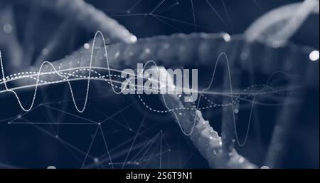 Image of dna strand and diagram on blue background Stock Photo