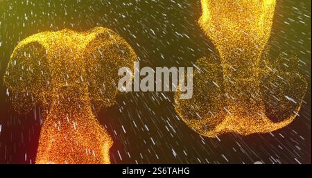 Image of glowing light spots and light trails moving over black background Stock Photo