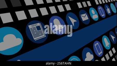 Financial data and technology icons image over graph and chart background Stock Photo