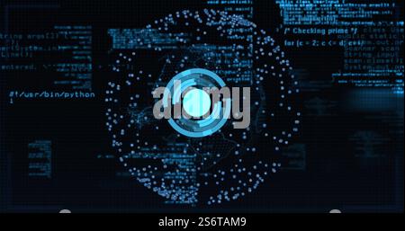 Circular data visualization and coding image over digital background with programming text Stock Photo