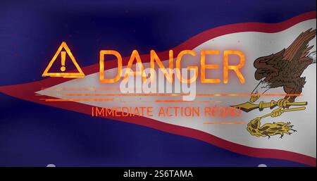 Danger warning image with Immediate Action Required text over flag background Stock Photo