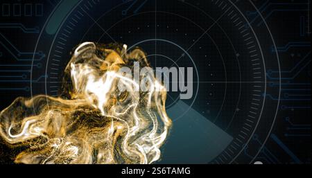 Abstract golden fluid image over digital radar interface Stock Photo