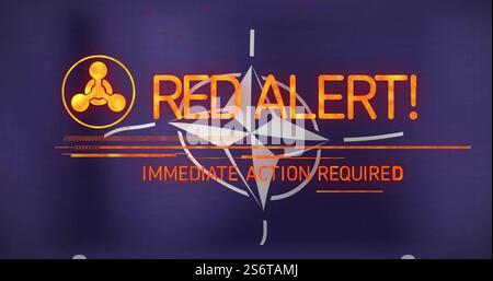 Red Alert! Immediate action required image over dark blue background Stock Photo