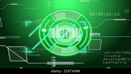 Futuristic green HUD interface image with rotating circles and digital data Stock Photo