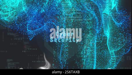 Cloud computing and data storage image over digital blue particles background Stock Photo