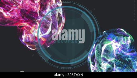 Digital shield and data processing image over colorful abstract shapes Stock Photo