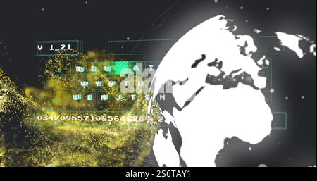 Digital data processing image over globe and binary code Stock Photo
