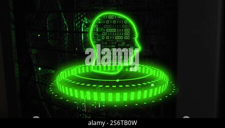 Binary code and human head hologram image over digital interface Stock Photo