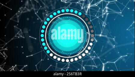 Image of speedometer over network of connections on black background Stock Photo