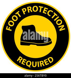 Caution Foot Protection Required Wall Sign on white background Stock Vector