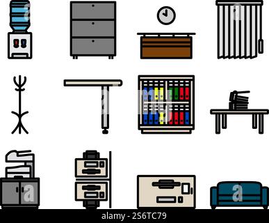 Office Icon Set. Editable Bold Outline With Color Fill Design. Vector Illustration. Stock Vector