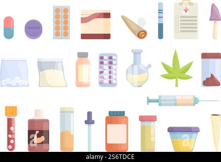 Doping icons set cartoon vector. Joint canabis. Weed dope. Doping icons set cartoon vector. Joint canabis Stock Vector