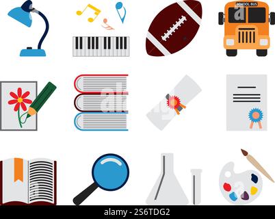School Icon Set. Flat Design. Fully editable vector illustration. Text expanded. Stock Vector