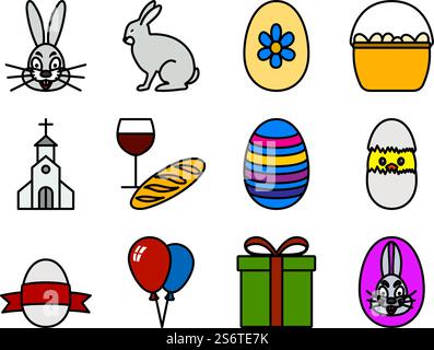 Easter Icon Set. Editable Bold Outline With Color Fill Design. Vector Illustration. Stock Vector